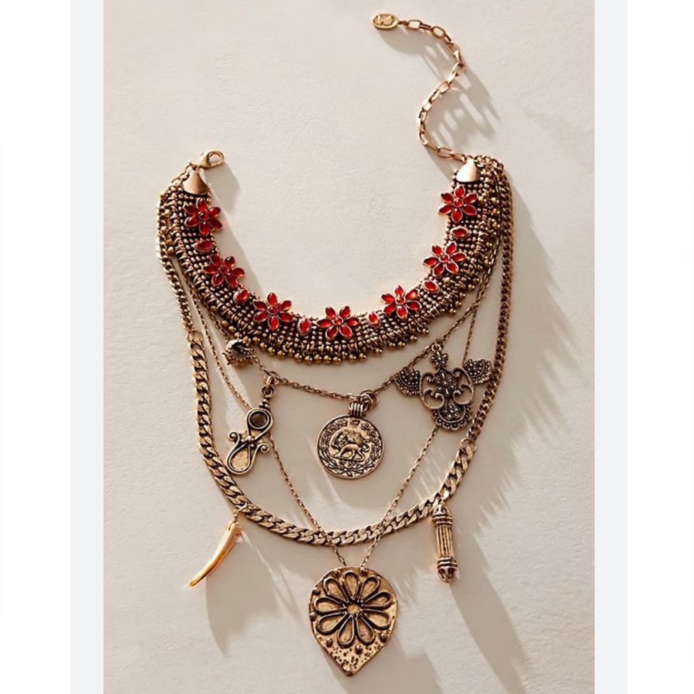 Free People NWOT Ariana Ost Walsh Choker Necklace in Gold and Ruby